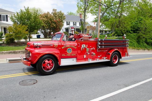Retired Engine 1 is a 1950 F-7 Ford/American with a 500 GPM Pump and 500 Gallon Water Tank *Completely restored in 2009* (T.Codespote photo)
