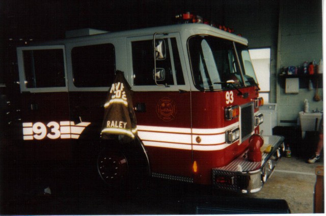 Firefighter/EMT Ron Raley's coat on an Ormand Beach rig where they were assigned to fill in during their time in Florida 