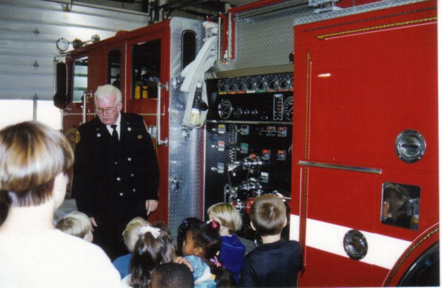 Stormie Combs with one of many Fire Prevention tours he gave while serving at &quot;The Deuce&quot; 