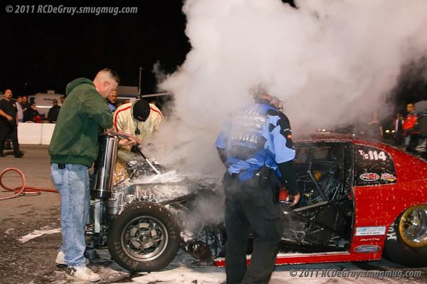 This pro-mod race car caught fire while racing at the Maryland International Raceway