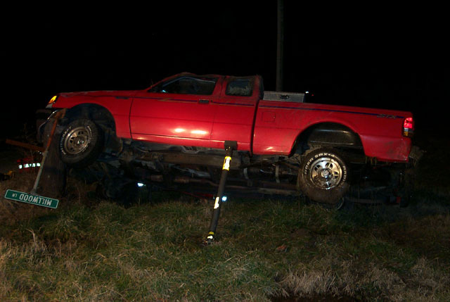 The vehicle came to rest on top of a pole