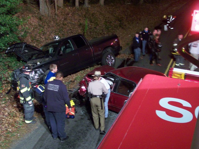 Volunteers kept busy this past weekend answering several calls for motor vehicle collisions seen here on Lockes Crossing Road early Sunday morning