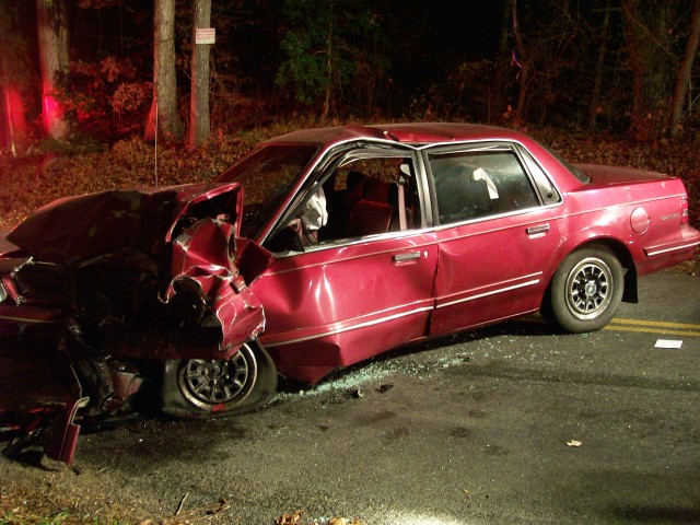 Significant damage to this vehicle that was involved in the collision on Lockes Crossing Road